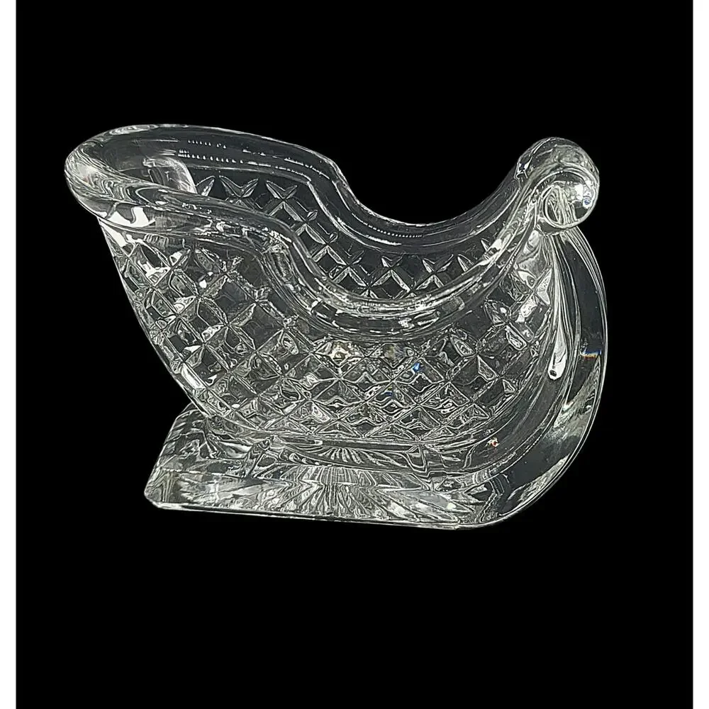 Glass 24% Lead Crystal Santa Sleigh Sled Heavy Candy Dish Centerpiece 6.5